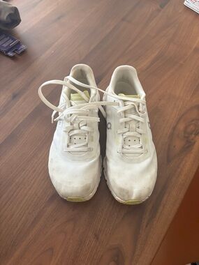 On Running White Sneakers with Lime-Green Detail